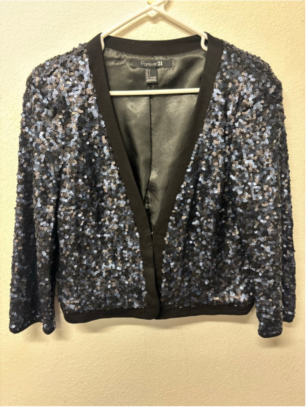 Forever 21 Sequin Blazer Jacket LargeBlack Blue Silver